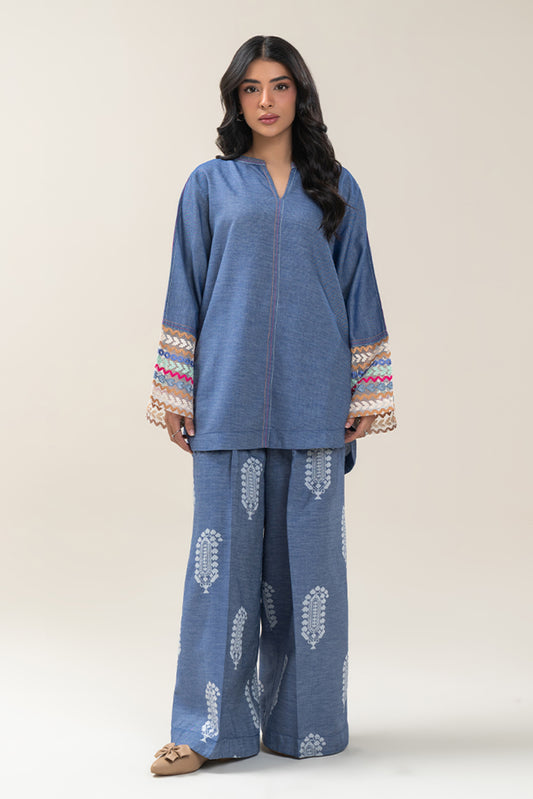 2 PIECE EMBROIDERED YARN DYED SELF JACQUARD SUIT (PRET)