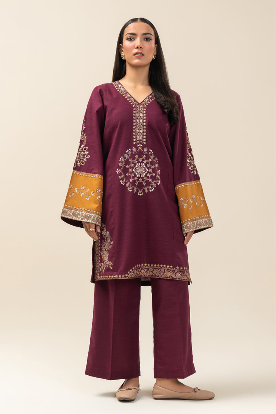 2 PIECE EMBROIDERED SLUB KHADDAR SUIT (PRET)