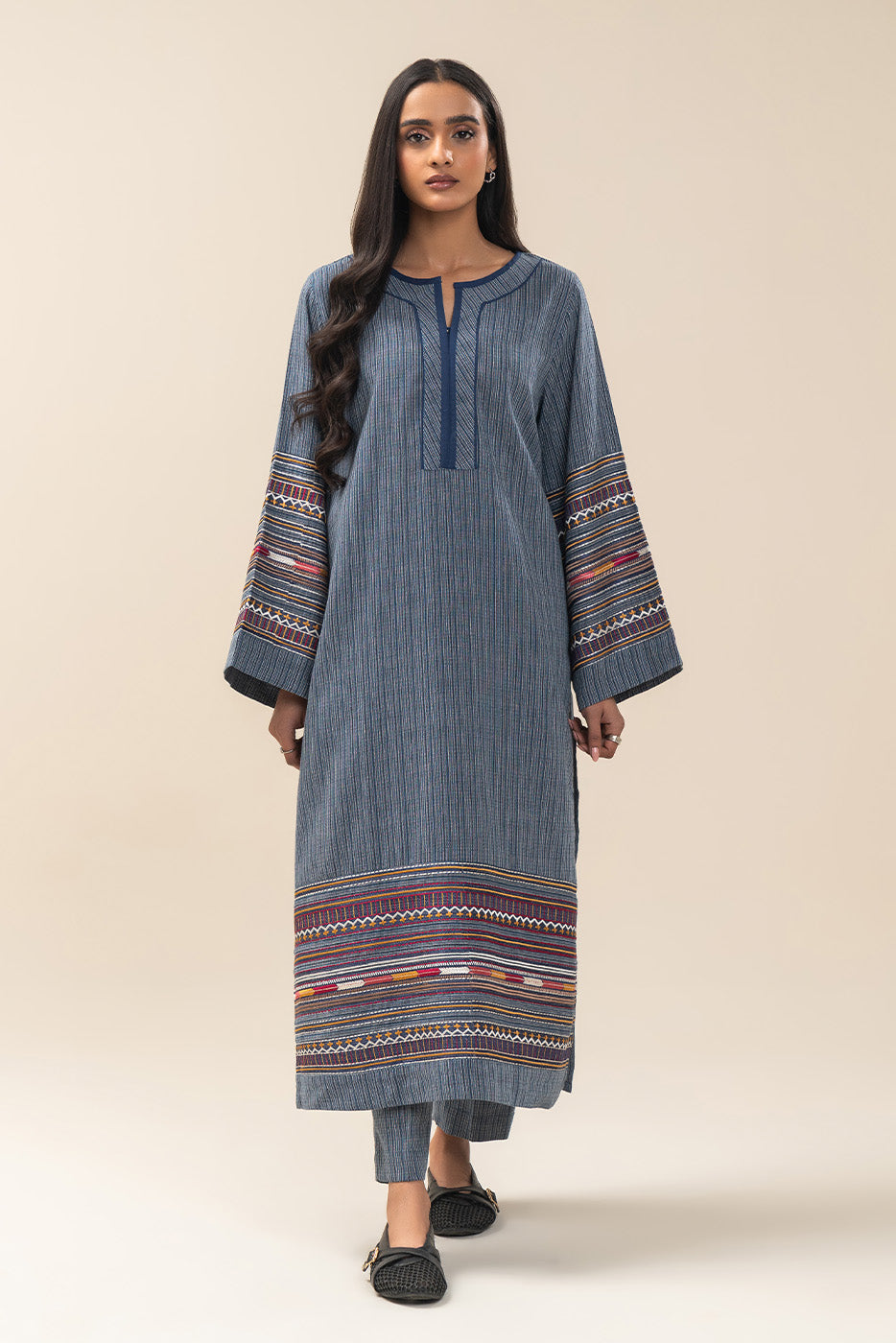 2 PIECE EMBROIDERED DOBBY SUIT (PRET)