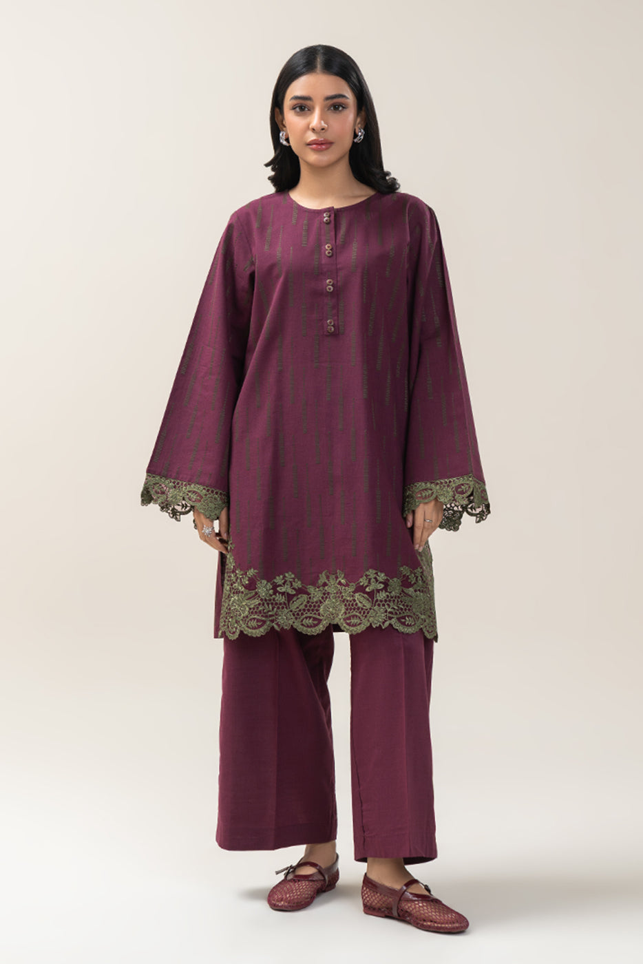 2 PIECE EMBROIDERED KHADDAR JACQUARD SUIT (PRET)