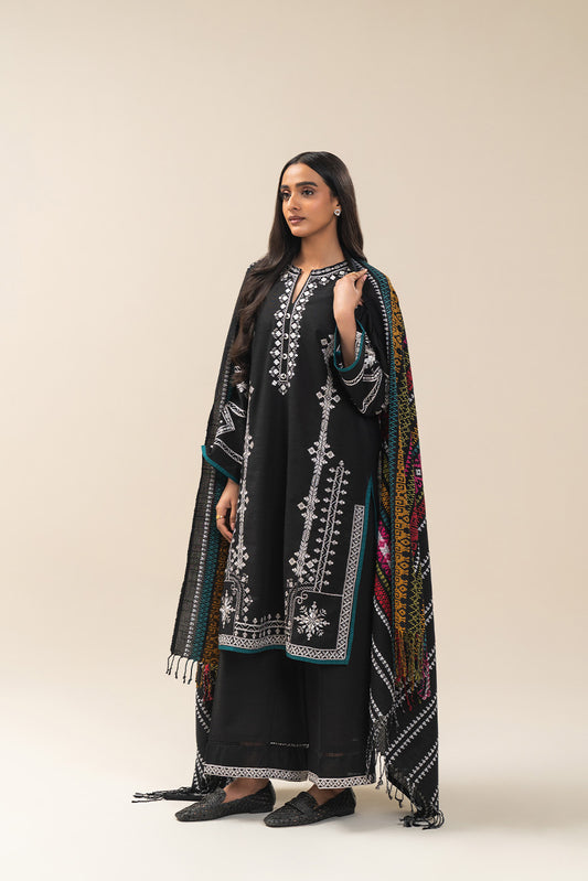 3 PIECE EMBROIDERED SLUB KHADDAR SUIT (PRET)