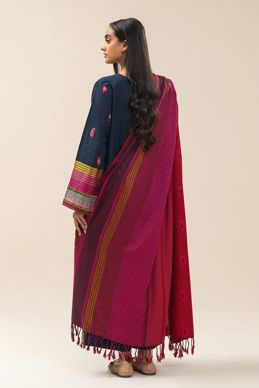 3 PIECE EMBROIDERED SLUB KHADDAR SUIT (PRET)