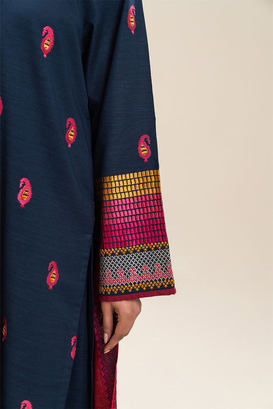 3 PIECE EMBROIDERED SLUB KHADDAR SUIT (PRET)