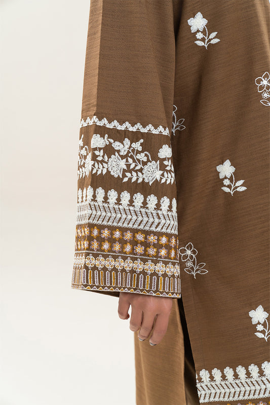 3 PIECE EMBROIDERED SLUB KHADDAR SUIT (PRET)