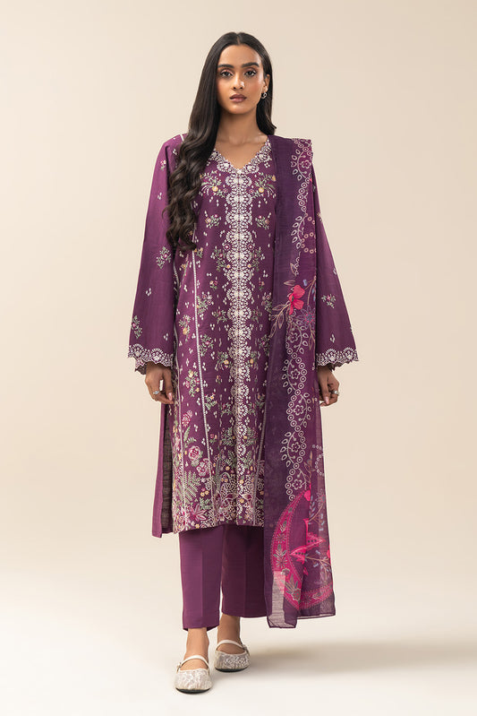3 PIECE EMBROIDERED SLUB KHADDAR SUIT (PRET)