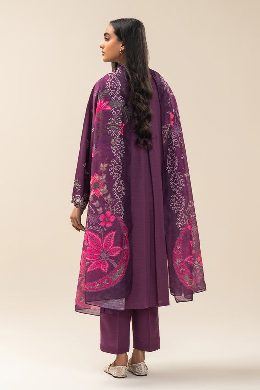 3 PIECE EMBROIDERED SLUB KHADDAR SUIT (PRET)