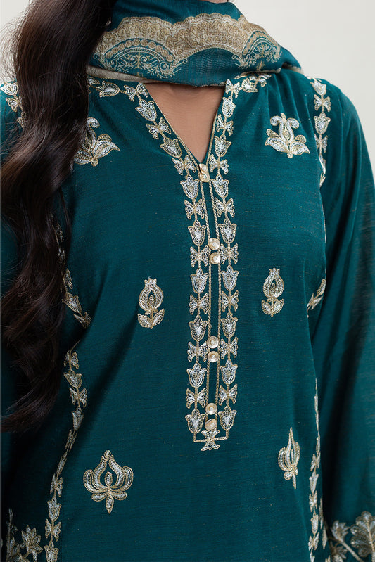 3 PIECE EMBROIDERED GOLD ZARI SUIT (PRET)