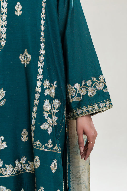 3 PIECE EMBROIDERED GOLD ZARI SUIT (PRET)