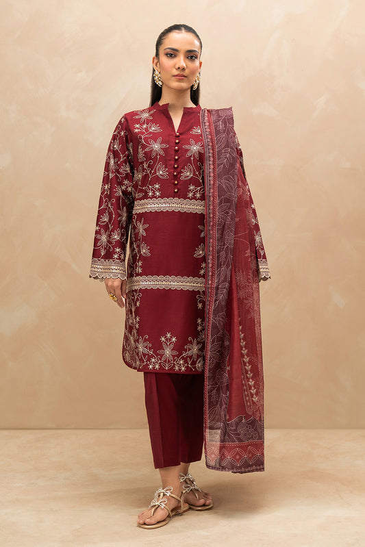 3 PIECE EMBROIDERED TWO TONE SUIT (PRET)
