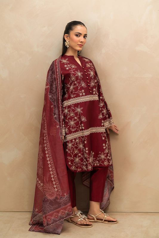 3 PIECE EMBROIDERED TWO TONE SUIT (PRET)