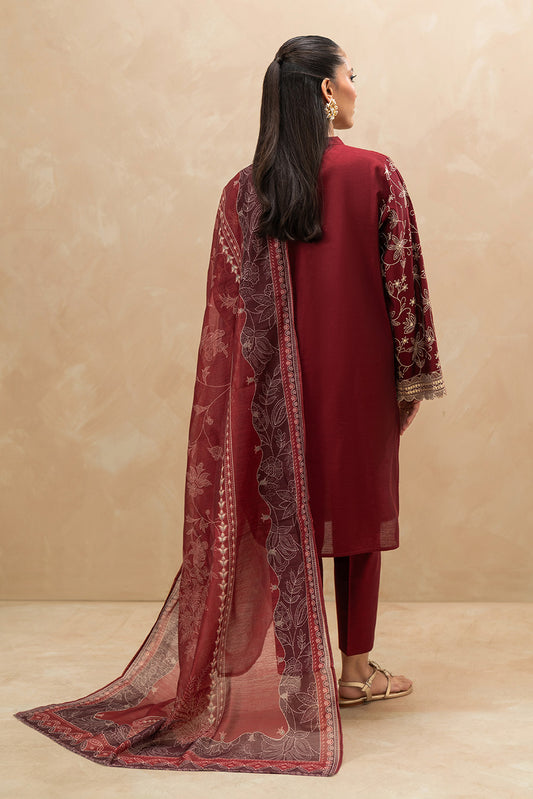 3 PIECE EMBROIDERED TWO TONE SUIT (PRET)