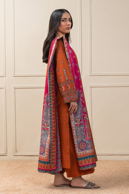 3 PIECE EMBROIDERED TWO TONE SUIT (PRET)