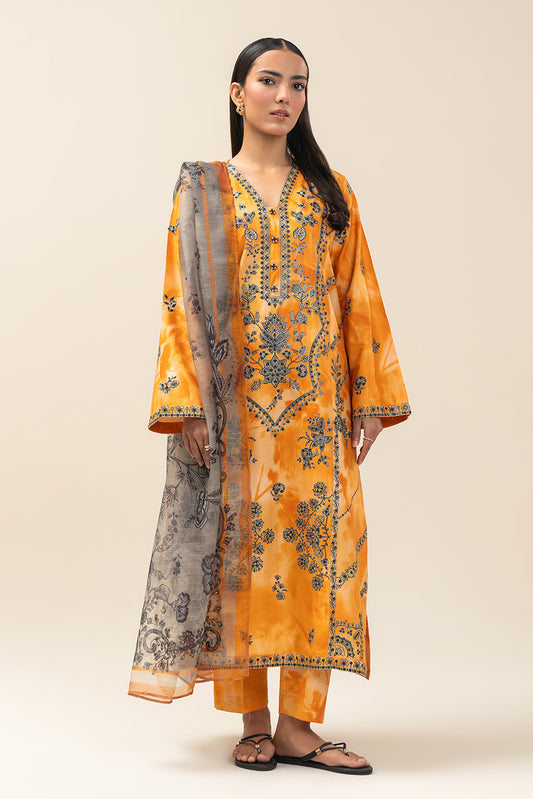 3 PIECE EMBROIDERED COTTON VISCOSE SUIT (PRET)