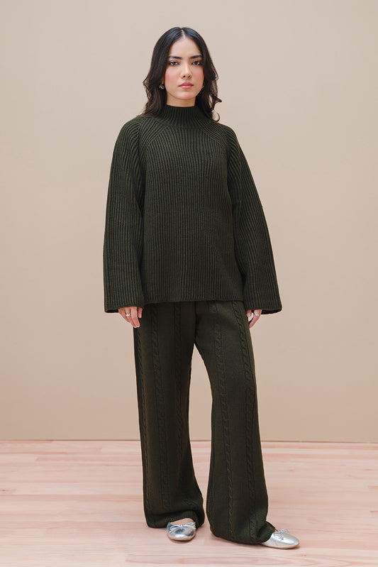 CABLE-KNIT WIDE LEG TROUSER