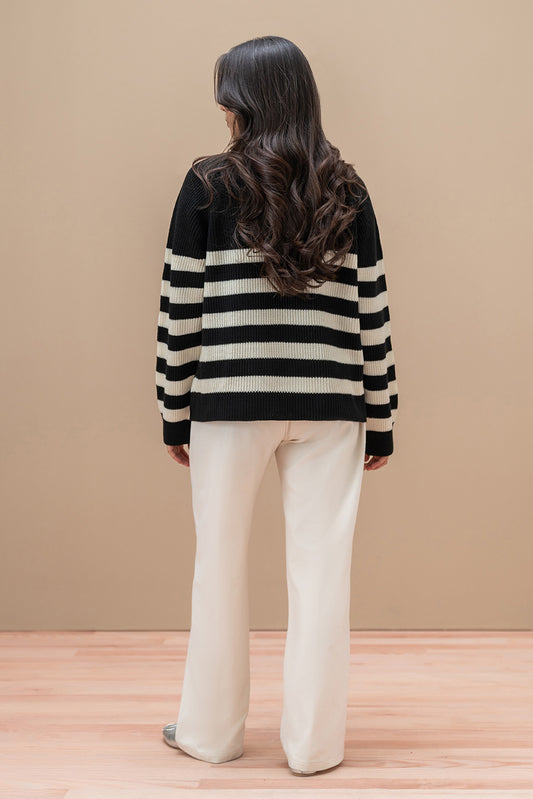 WRAP-AROUND COLLAR STRIPED PULLOVER