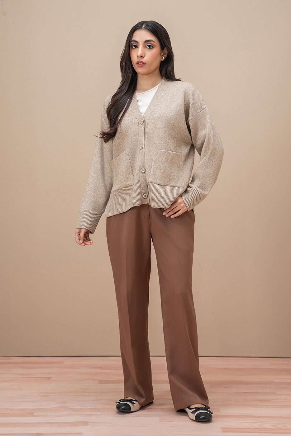 SIDE SLIT V-NECK CARDIGAN