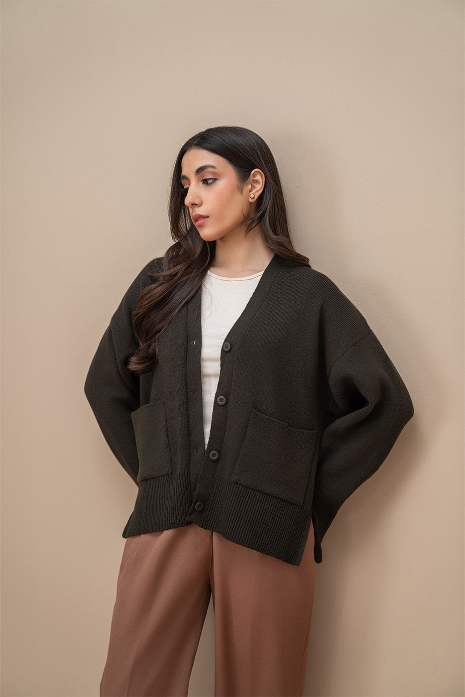 SIDE SLIT V-NECK CARDIGAN