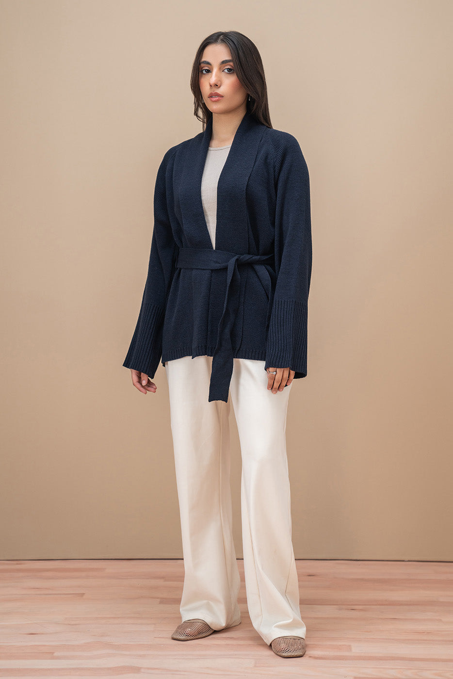 SHAWL COLLAR BELT SHRUG