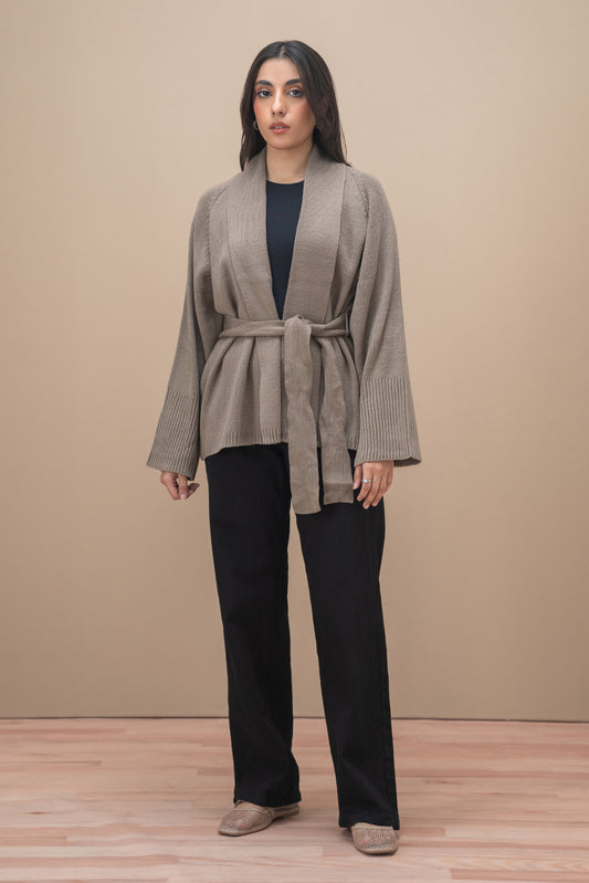 SHAWL COLLAR BELT SHRUG