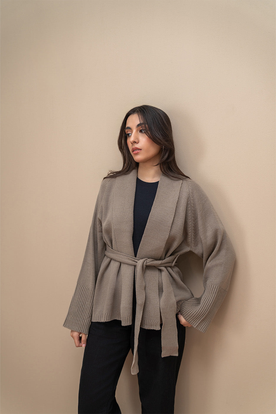 SHAWL COLLAR BELT SHRUG