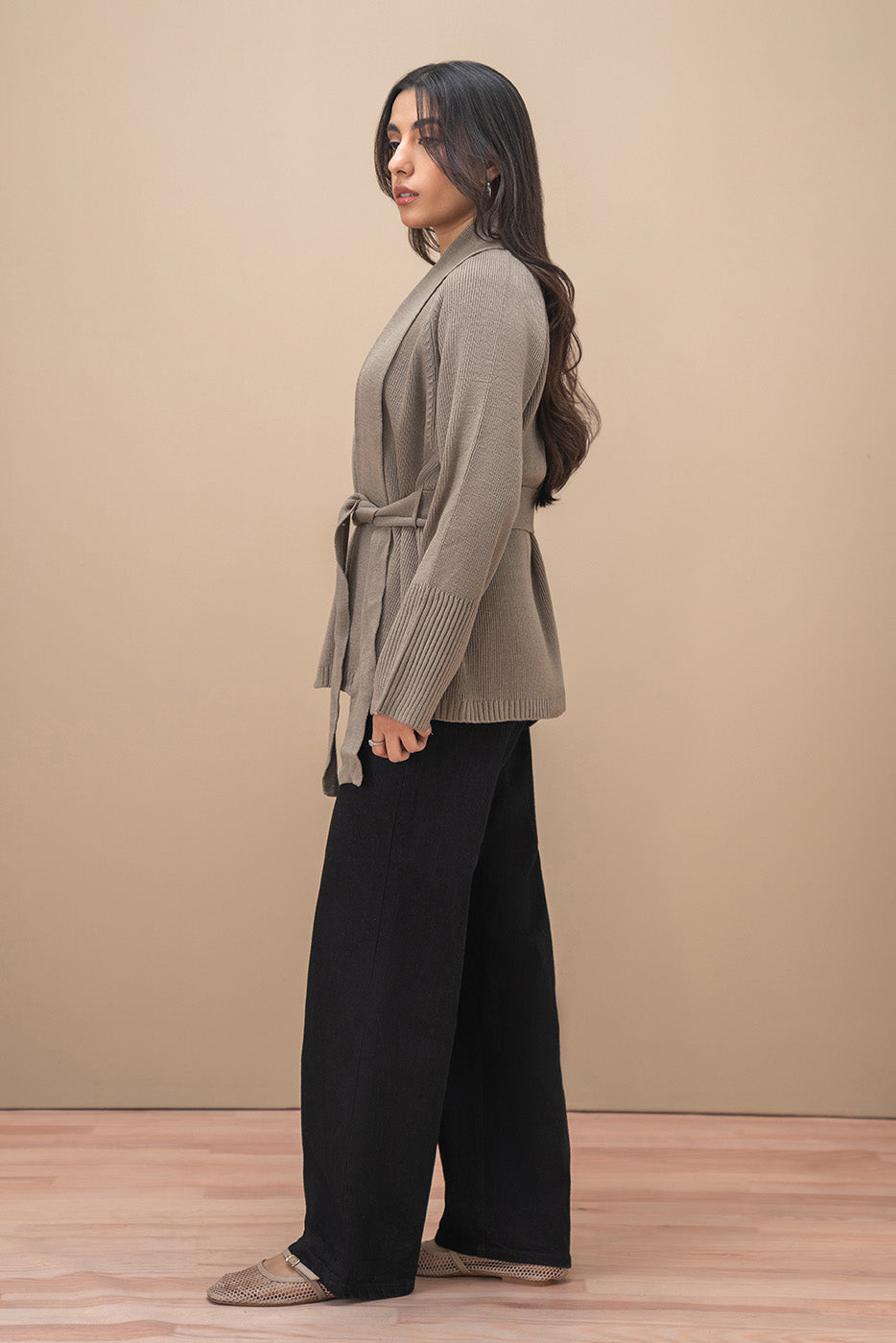 SHAWL COLLAR BELT SHRUG