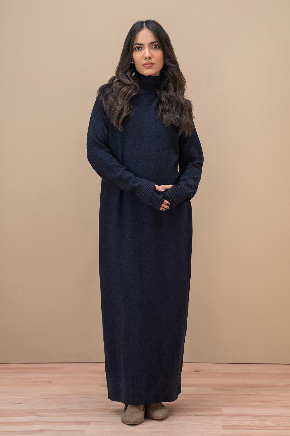 LONG MOCK NECK DRESS