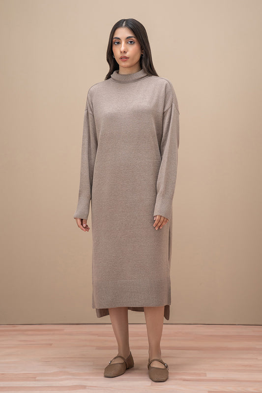 TURTLE NECK SIDE SLIT DRESS