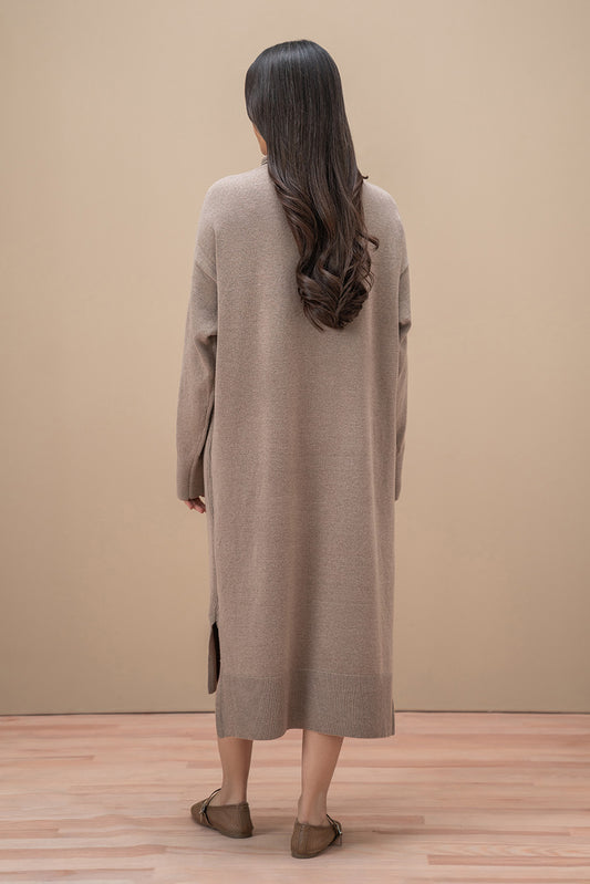TURTLE NECK SIDE SLIT DRESS