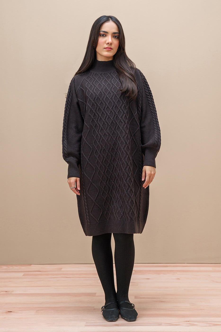 MOCK NECK BALLOON SLEEVE DRESS