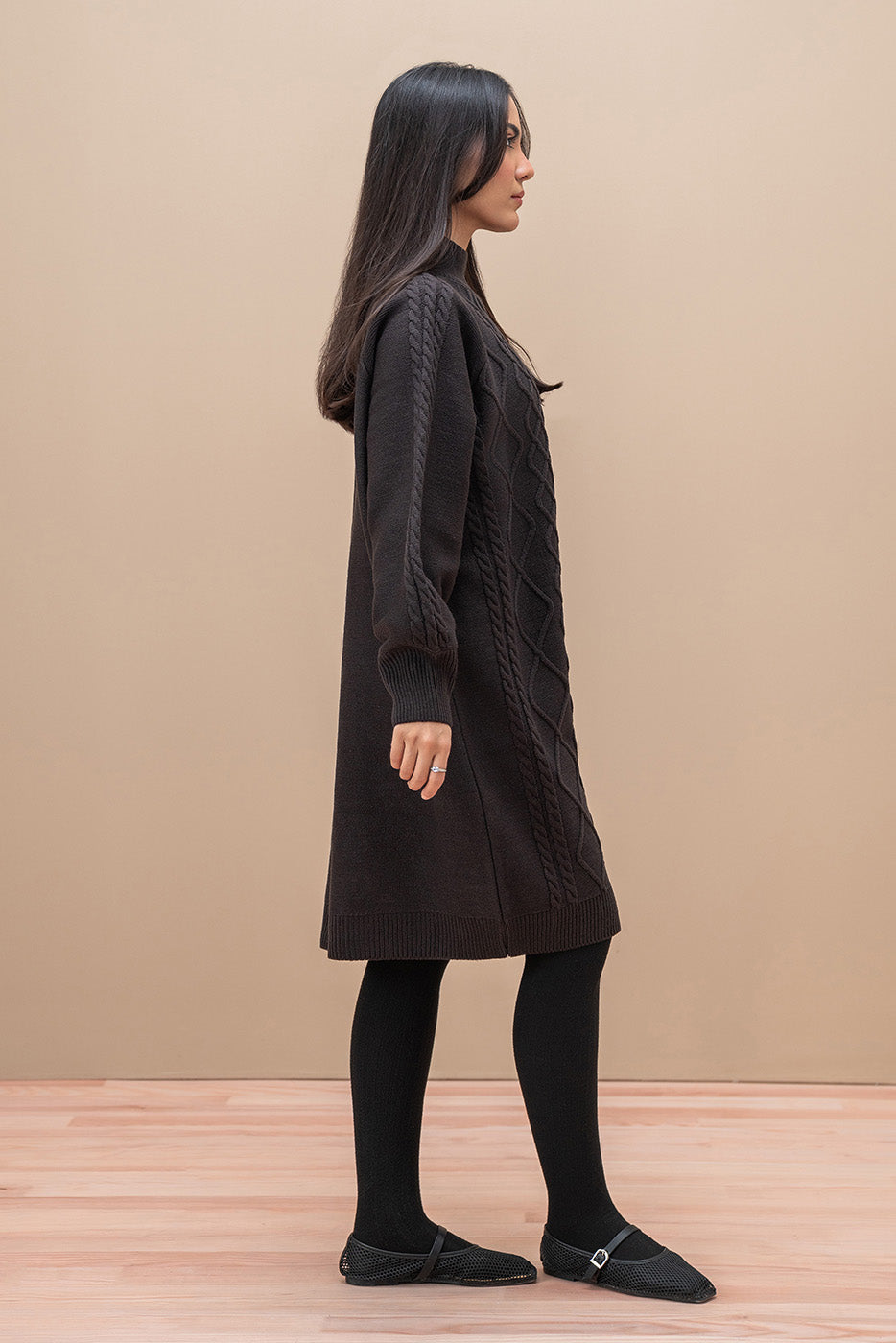 MOCK NECK BALLOON SLEEVE DRESS