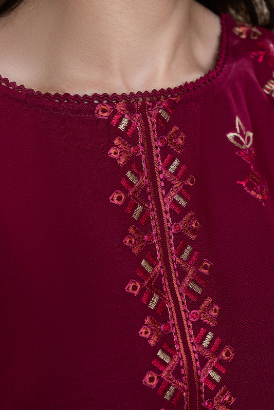 3 PIECE EMBROIDERED SLUB KHADDAR SUIT-MAGENTA VERVE (UNSTITCHED)