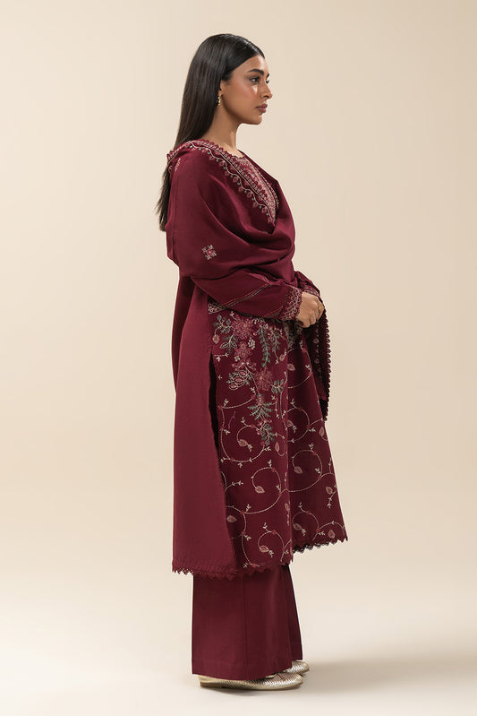 3 PIECE EMBROIDERED KHADDAR SUIT-POMEGRANATE RED (UNSTITCHED)