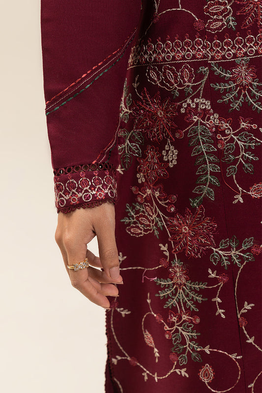 3 PIECE EMBROIDERED KHADDAR SUIT-POMEGRANATE RED (UNSTITCHED)