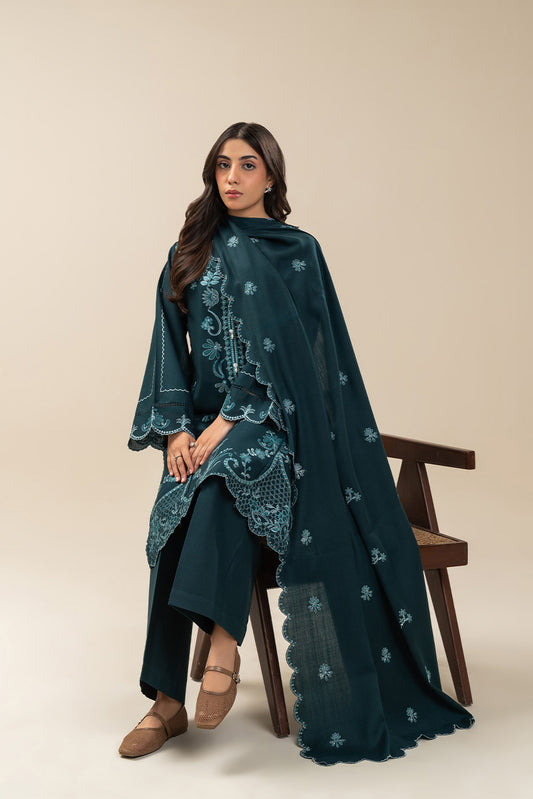 3 PIECE EMBROIDERED SLUB KHADDAR SUIT-OXFORD BLUE (UNSTITCHED)