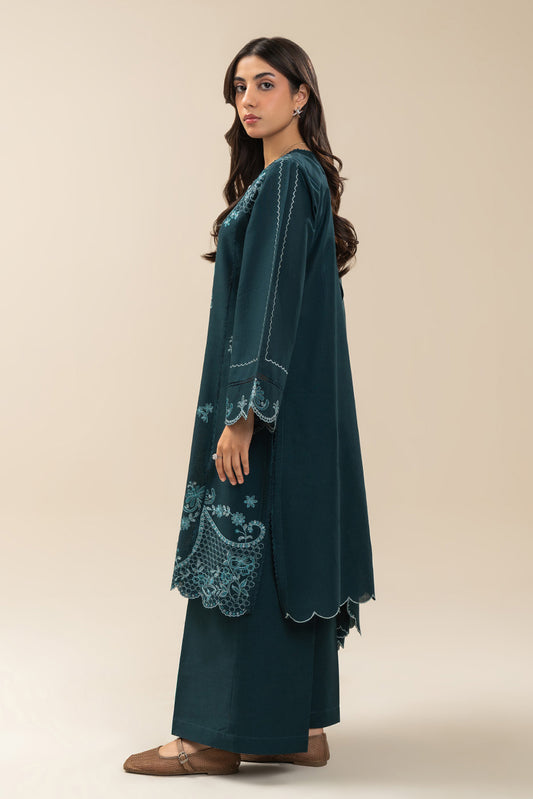 3 PIECE EMBROIDERED SLUB KHADDAR SUIT-OXFORD BLUE (UNSTITCHED)