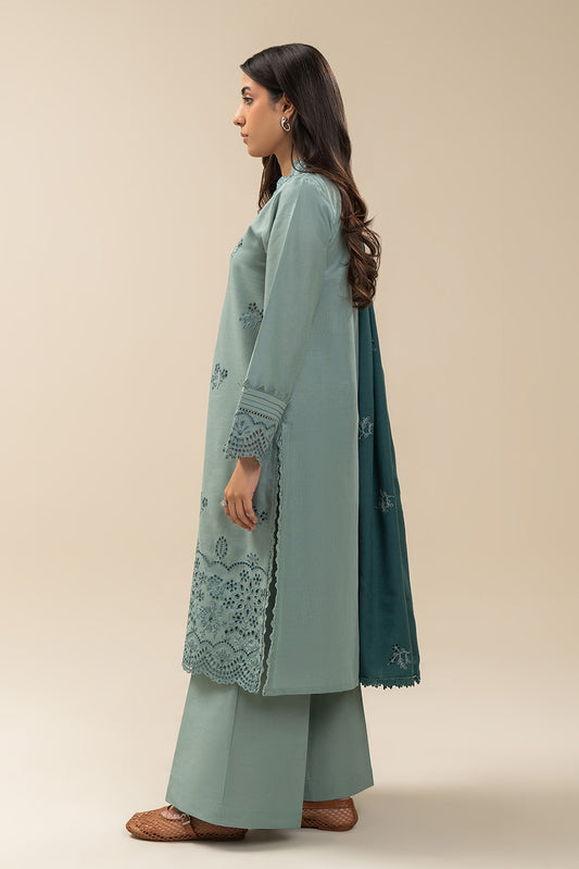 3 PIECE EMBROIDERED SLUB KHADDAR SUIT-MYSTIC MINT (UNSTITCHED)