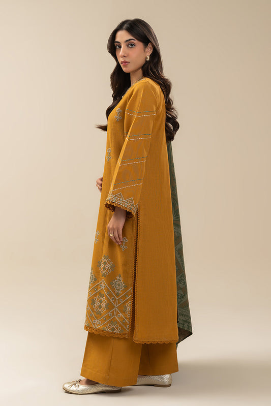 3 PIECE EMBROIDERED SLUB KHADDAR SUIT-AMBER BLISS (UNSTITCHED)