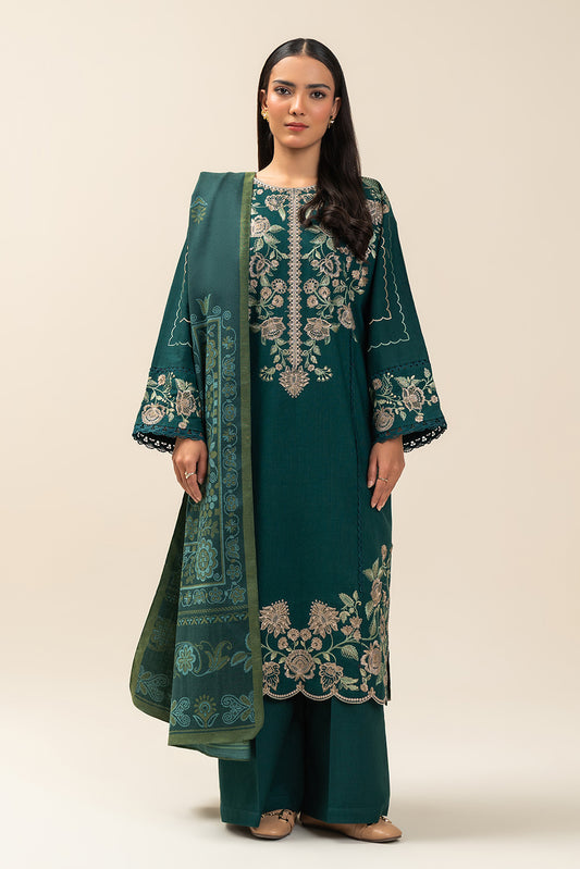 3 PIECE EMBROIDERED SLUB KHADDAR SUIT-DEEP PATELS (UNSTITCHED)
