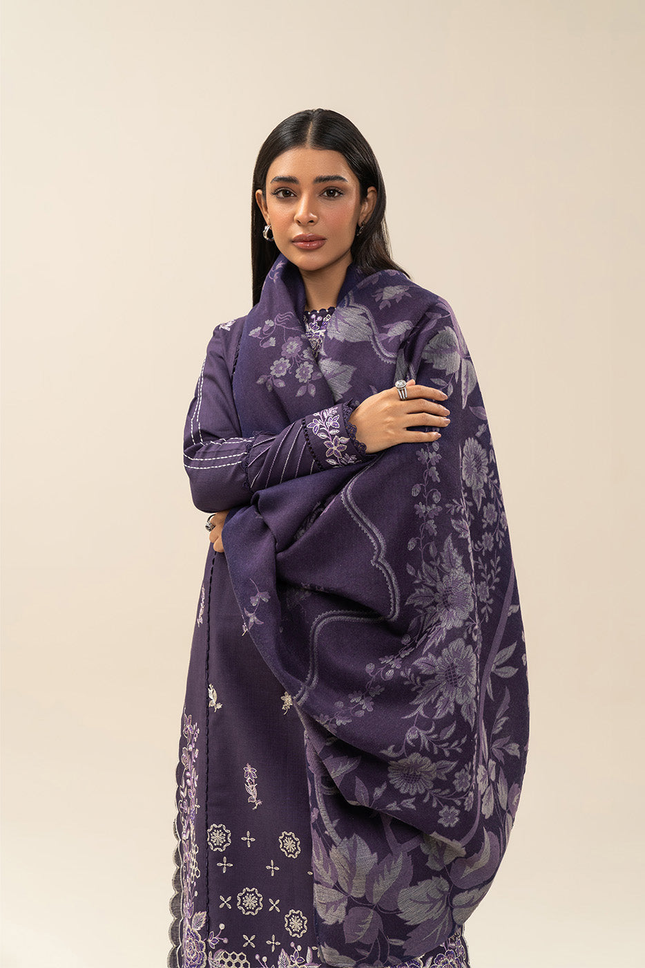 3 PIECE EMBROIDERED SLUB KHADDAR SUIT-MOONSCAPE NIGHT (UNSTITCHED)