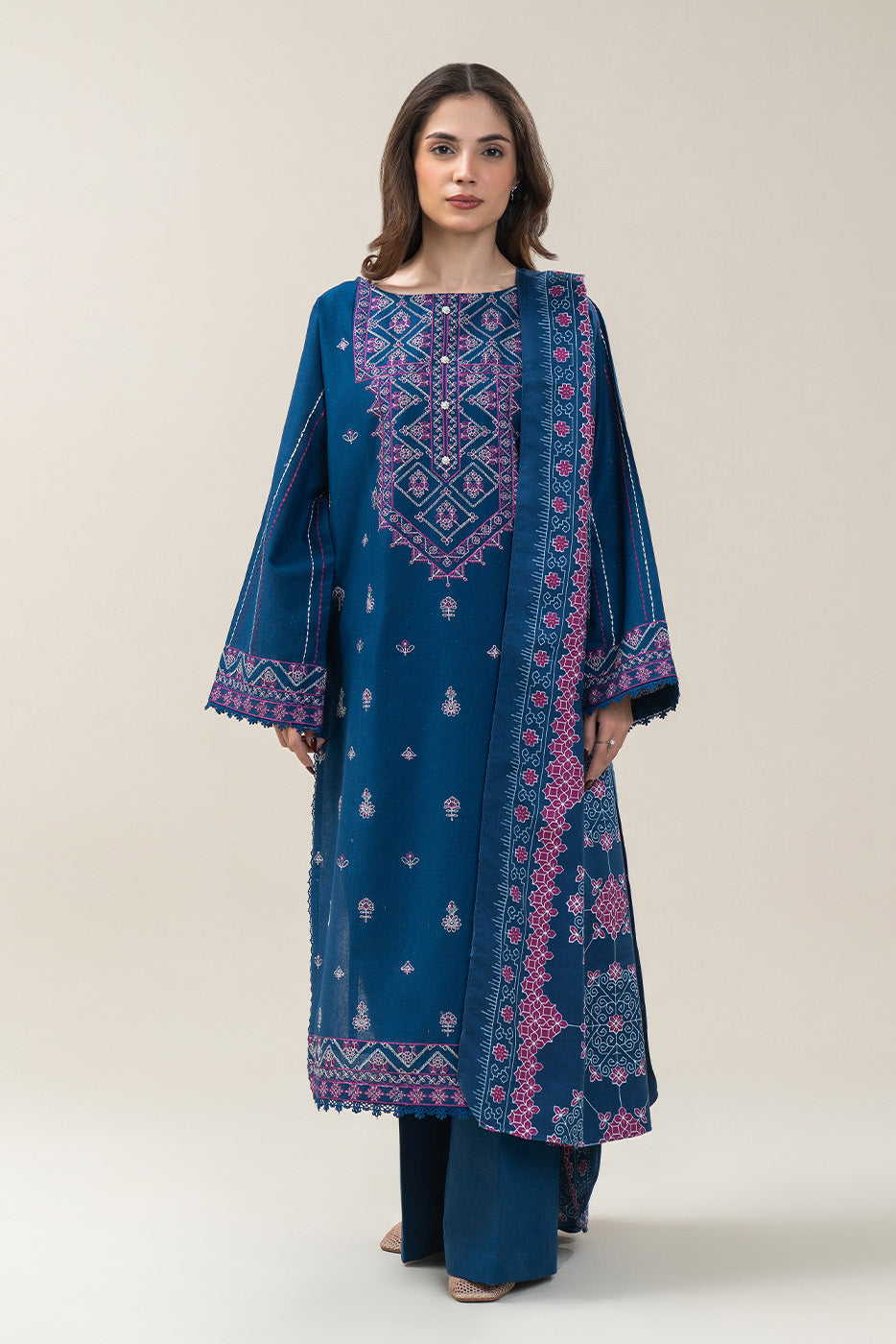 3 PIECE EMBROIDERED MULTI NAPS SUIT-TRIBAL STITCH (UNSTITCHED)