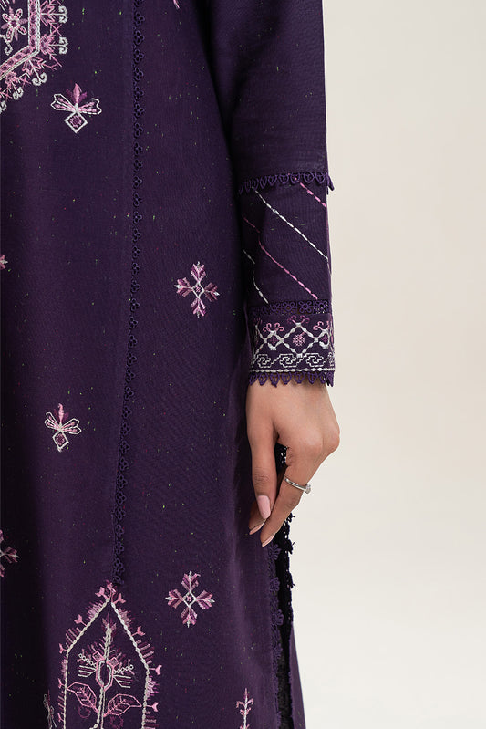 3 PIECE EMBROIDERED SLUB KHADDAR SUIT-SANGRIA MUSK (UNSTITCHED)