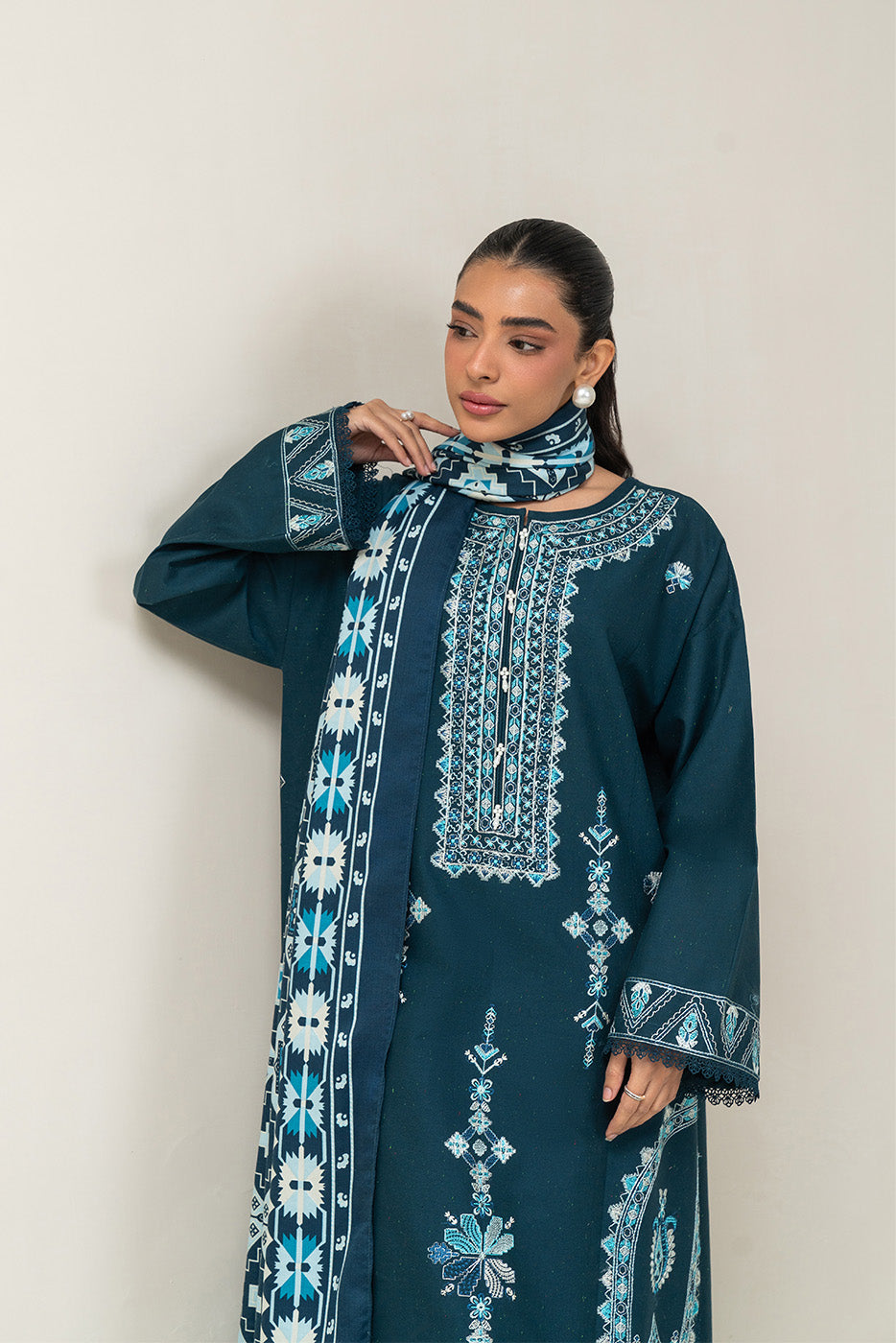 3 PIECE EMBROIDERED MULTI NAPS SUIT-DREAM BLUE