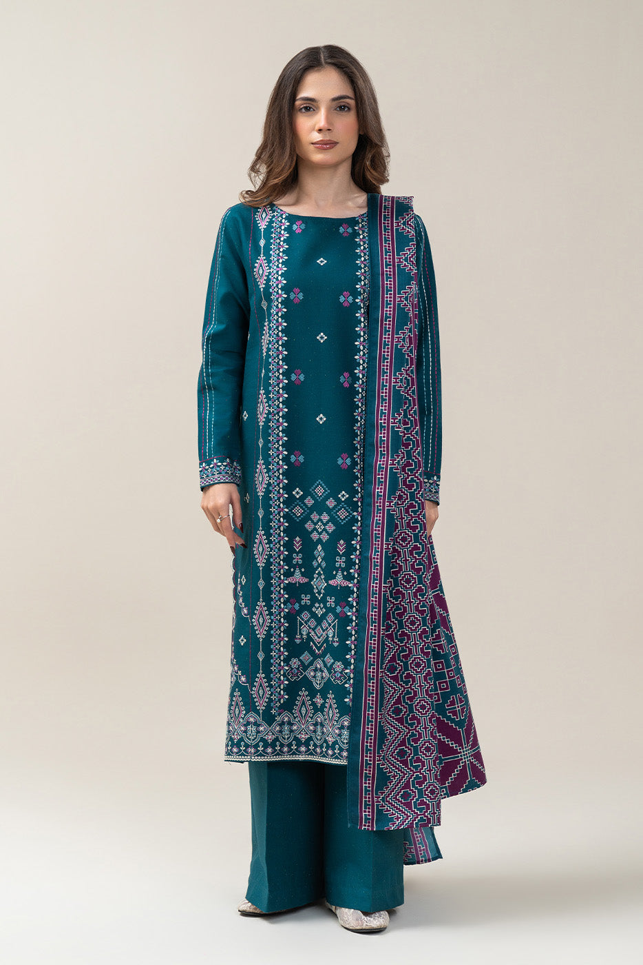 3 PIECE EMBROIDERED MULTI NAPS SUIT-IZNIK TEAL (UNSTITCHED)