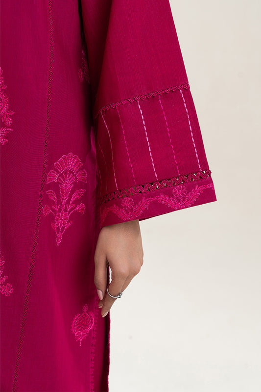 3 PIECE EMBROIDERED SLUB KHADDAR SUIT-DEEP FUSCIA (UNSTITCHED)