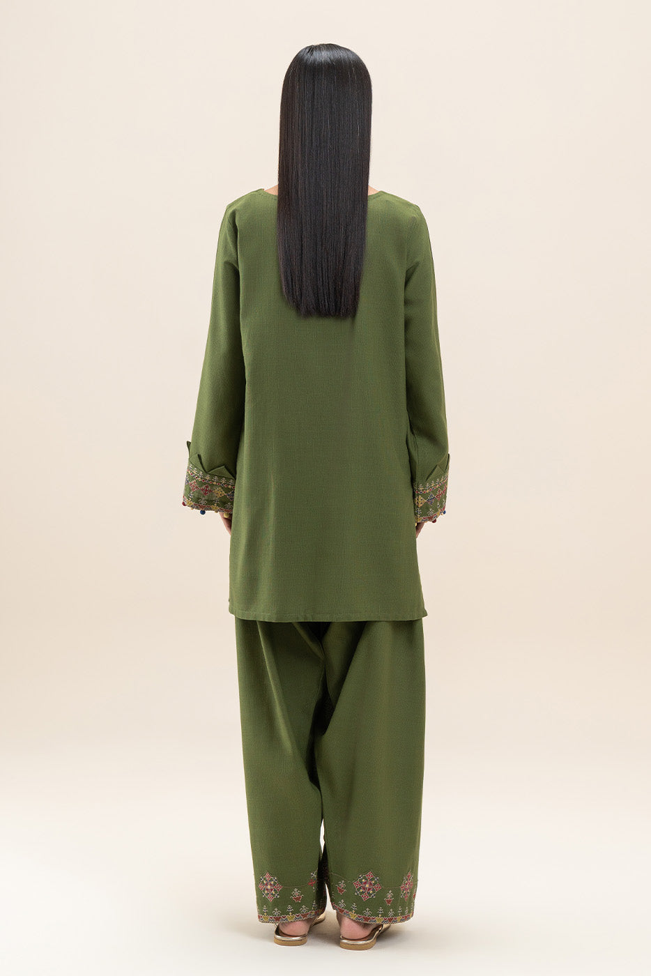 2 PIECE EMBROIDERED SLUB KHADDAR SUIT-BASIL MOSS