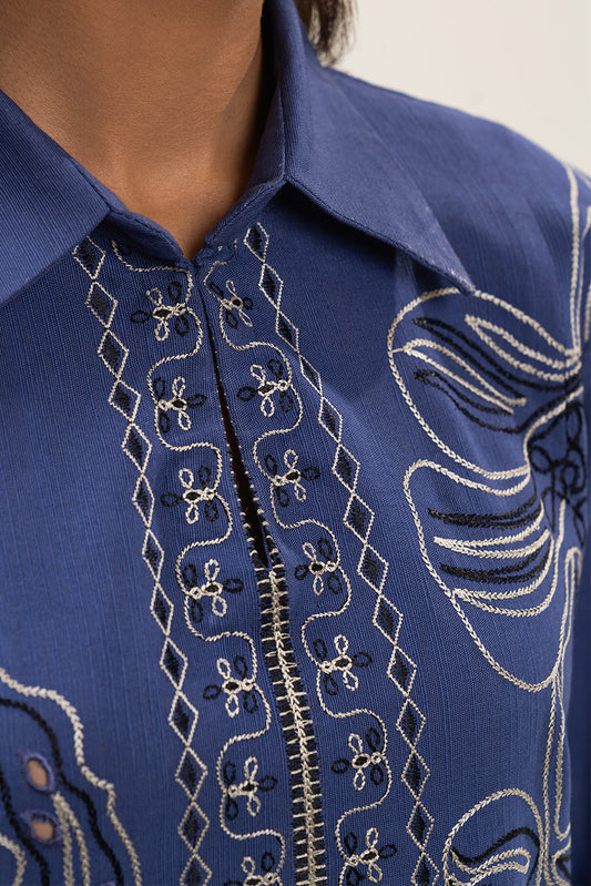2 PIECE EMBROIDERED SLUB KHADDAR SUIT-MYSTICAL MARINE (UNSTITCHED)