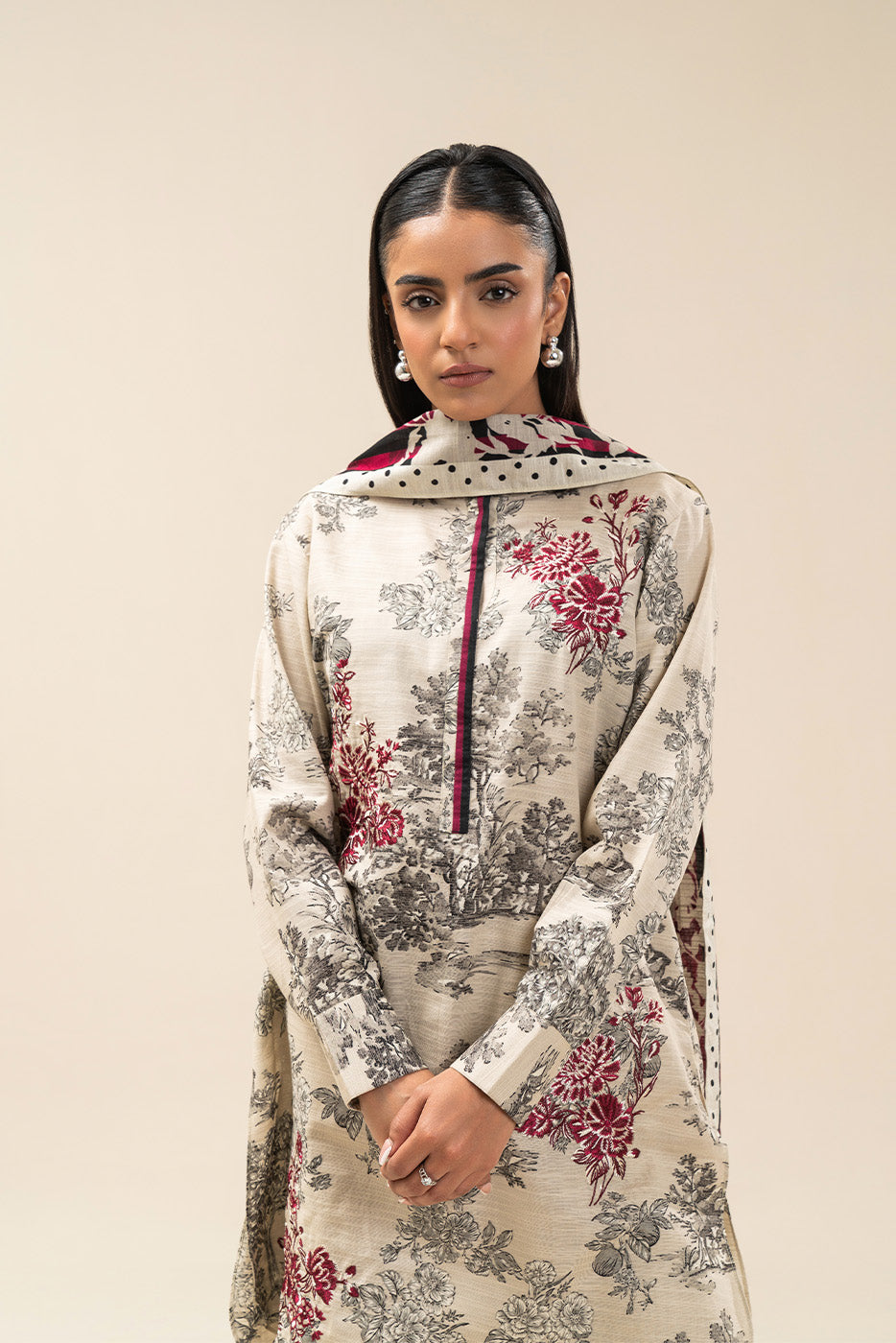 3 PIECE EMBROIDERED SLUB KHADDAR SUIT-IVORY ORCHID (UNSTITCHED)
