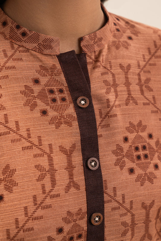 3 PIECE EMBROIDERED SLUB KHADDAR SUIT-BRONZE DUST (UNSTITCHED)