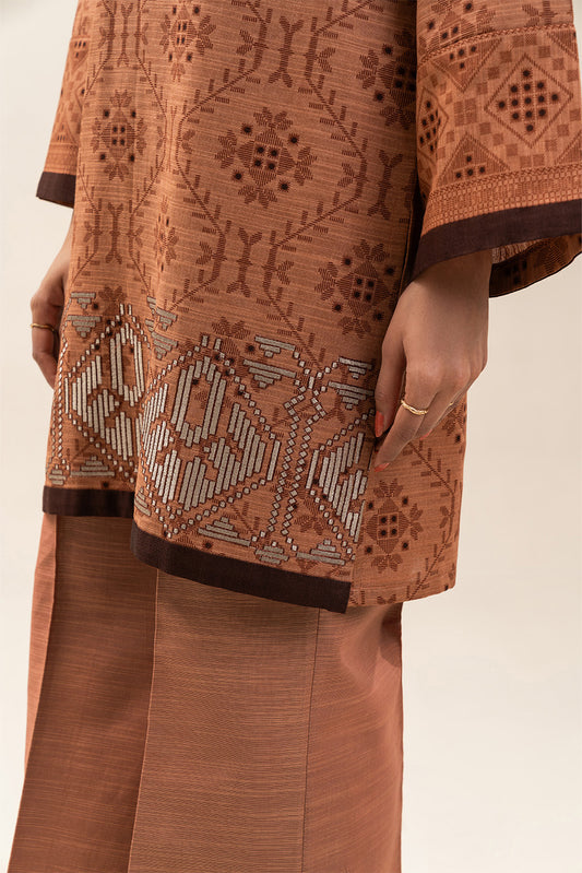 3 PIECE EMBROIDERED SLUB KHADDAR SUIT-BRONZE DUST (UNSTITCHED)