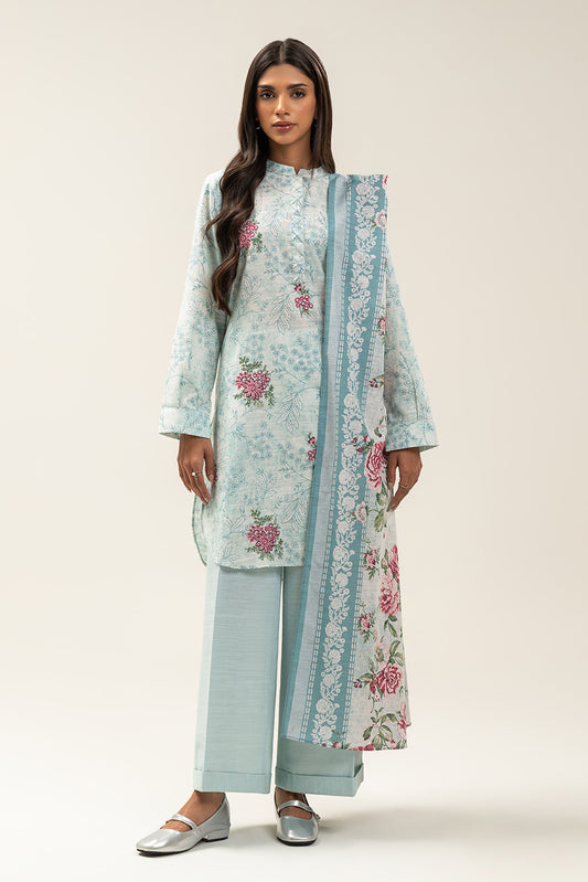 3 PIECE EMBROIDERED SLUB KHADDAR SUIT-MERMAID ROSE (UNSTITCHED)